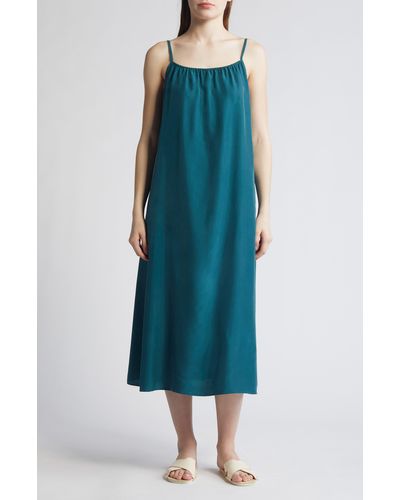 Eileen Fisher Cami Silk Maxi Dress - Blue