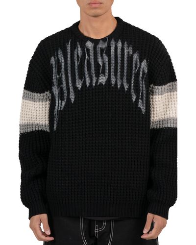 Pleasures Twitch Chunky Wool Blend Graphic Crewneck Sweater - Black