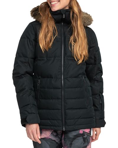 Roxy Quinn Durable Water Repellent Snow Jacket With Faux Fur Hood - Black