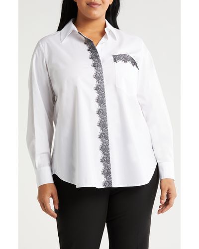 Marina Rinaldi Foce Lace Trim Cotton Poplin Button-up Shirt - White
