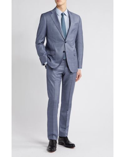 Emporio Armani G-line Plaid Virgin Wool Suit - Blue