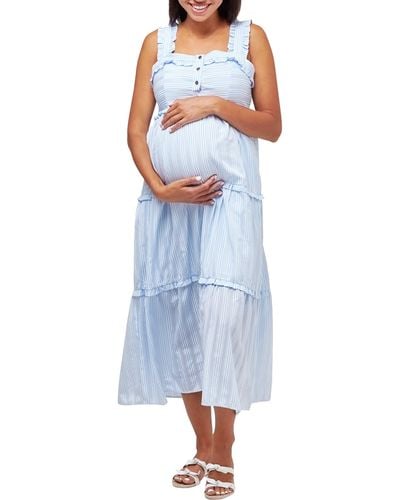 Nom Maternity Emma Maternity/nursing Midi Sundress - Blue