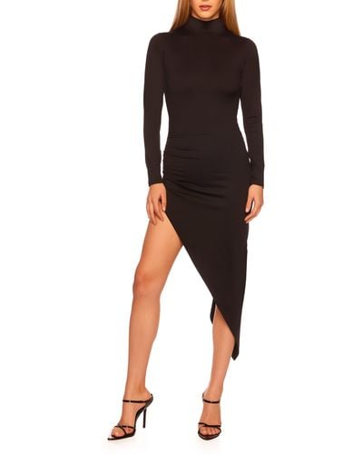 Susana Monaco Mock Neck Long Sleeve Asymmetric Hem Body-con Dress - Black