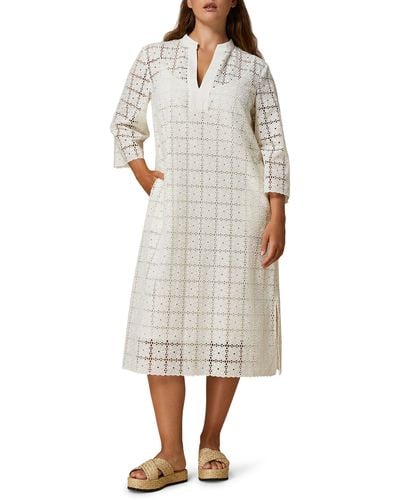 Marina Rinaldi Peana Semisheer Cotton Lace Dress - White