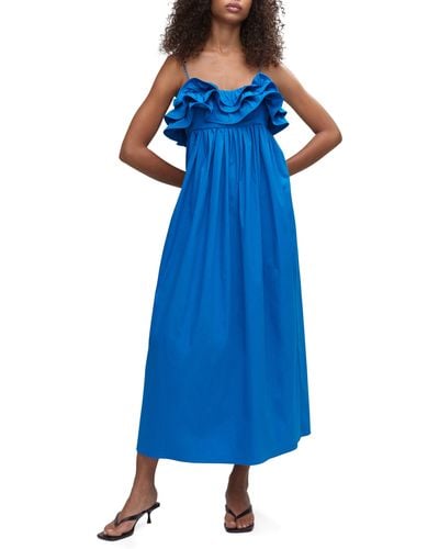 Mango Ruffle Maxi Dress - Blue