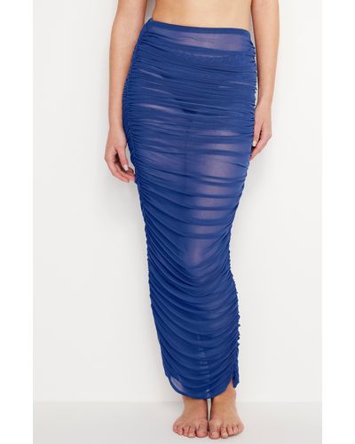 GOOD AMERICAN Ruched Mesh Cover-up Maxi Skirt - Blue