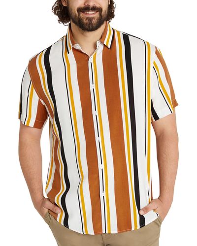 Johnny Bigg Mason Stripe Short Sleeve Button-up Shirt - Orange