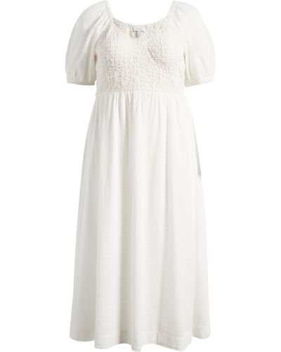 TOPSHOP Curve Smocked Cotton Blend Dress - White