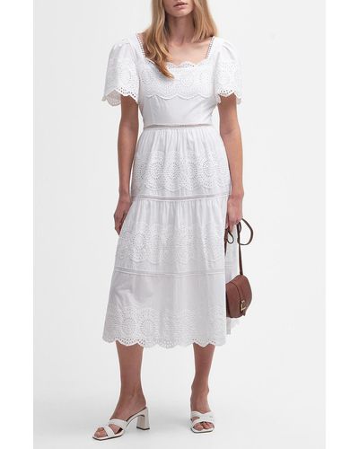 Barbour Joanne Eyelet Embroidered Tiered Cotton Midi Dress - White