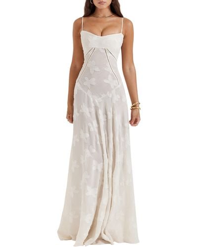 House Of Cb Seren Blush Sheer Lace-up Back Gown - White
