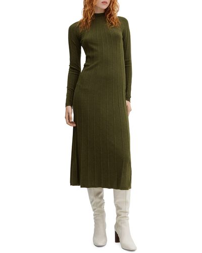 Mango Rib Mock Neck Long Sleeve Sweater Dress - Green