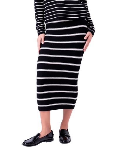 English Factory Stripe Sweater Skirt - Black