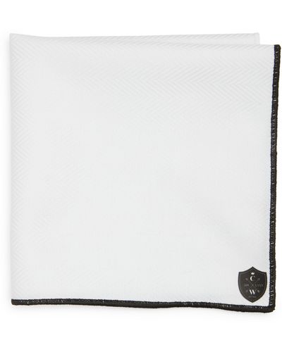 CLIFTON WILSON White Cotton Herringbone Pocket Square With Trim At Nordstrom