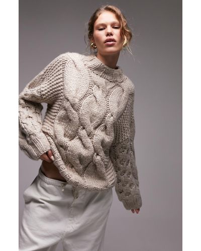 TOPSHOP Chunky Cable Stitch Sweater - Brown