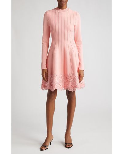 Lela Rose Georgia Lace Detail Long Sleeve Sweater Dress - Pink