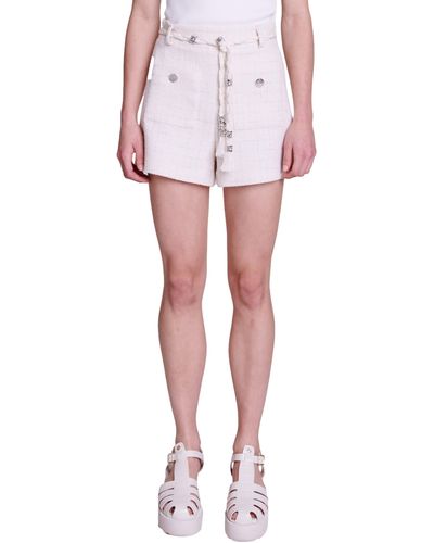 Maje Illoni Belted Tweed Shorts - White
