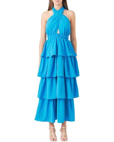 Endless Rose Tiered Halter Maxi Dress - Blue