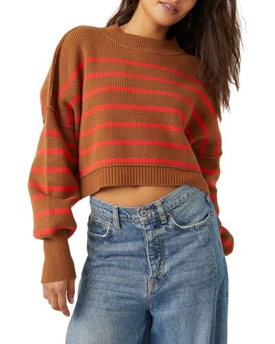 Free People Easy Street Stripe Rib Crop Sweater - Orange