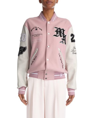 Amiri Oversize Embroidered Pegasus Wool Blend Varsity Jacket - Pink