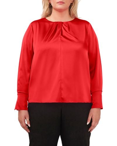 Halogen® Halogen(r) Long Sleeve Crossover Satin Blouse - Red