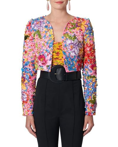 Carolina Herrera Floral Beaded Crop Jacket - Multicolor