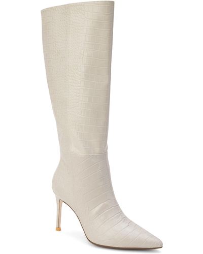 Matisse Alina Reptile Embossed Knee High Stiletto Boot - White