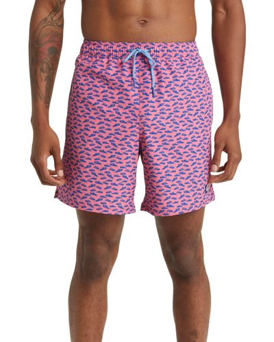 Vineyard Vines Chappy Print Stretch Repreve® Recycled Polyester Swim Trunks - Red