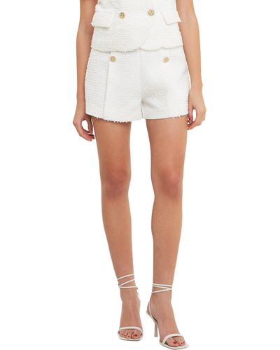 Endless Rose Double Button Tweed Shorts - White