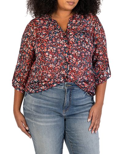 Kut From The Kloth Jasmine Roll Sleeve Top - Red