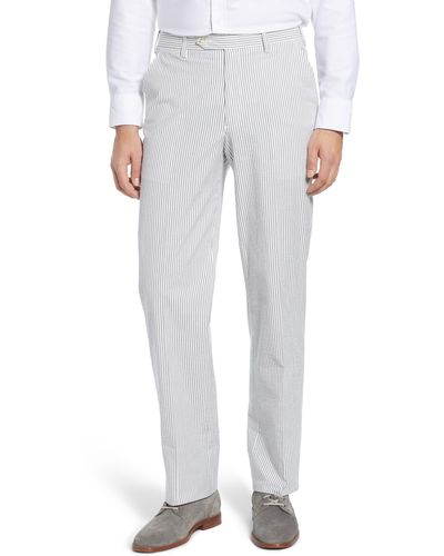 Berle Flat Front Seersucker Pants - White