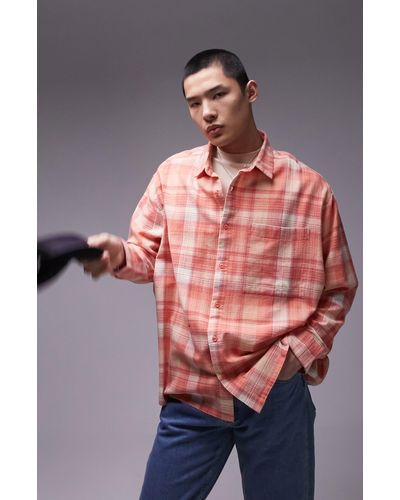 TOPMAN Relaxed Fit Plaid Button-up Shirt - Red