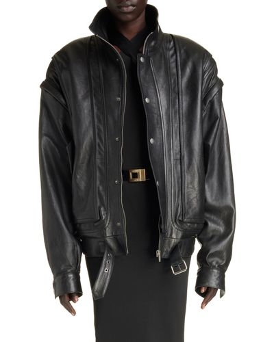 Saint Laurent Oversize Lambskin Leather Jacket - Black