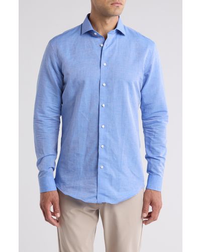 Nordstrom Trim Fit Solid Linen & Cotton Dress Shirt - Blue