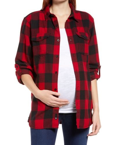 Bun Maternity Mom Motto Maternity Flannel Shirt - Red