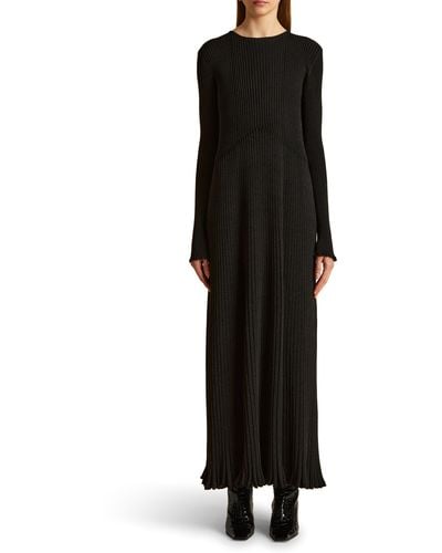 Khaite Okla Metallic Rib Long Sleeve Sweater Dress - Black
