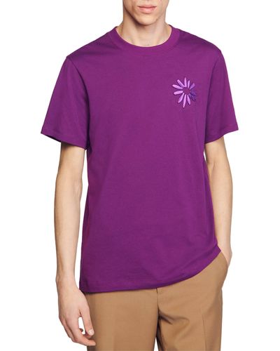 Sandro Glossy Flower Graphic T-shirt - Purple