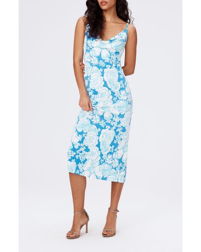 Diane von Furstenberg Alik Floral Cowl Neck Midi Dress - Blue