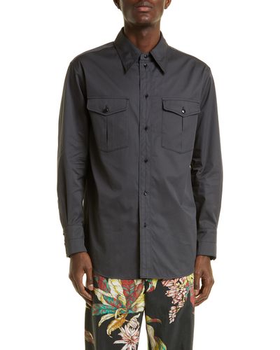 Lemaire Long Sleeve Cotton Twill Western Shirt - Gray