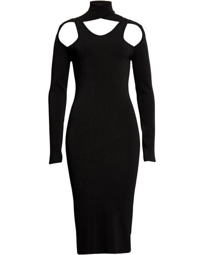 Coperni Long Sleeve Cutout Rib Sweater Dress - Black