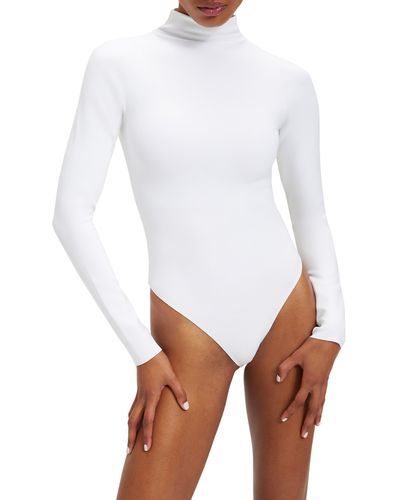 GOOD AMERICAN Scuba Funnel Neck Long Sleeve Bodysuit - White