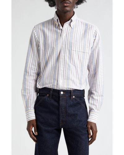 Drake's Stripe Oxford Button-down Shirt - White