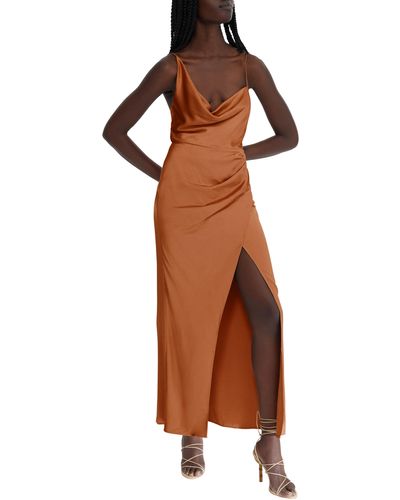 Significant Other Aria Cowl Neck Satin Slipdress - Brown