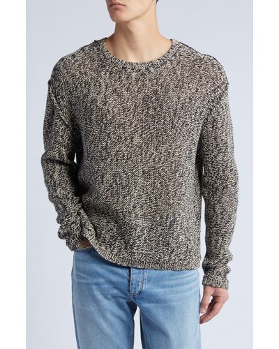 FRAME Marled Linen Blend Crewneck Sweater - Gray