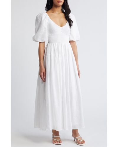 Faithfull The Brand Rosarico Smocked Linen Midi Dress - White