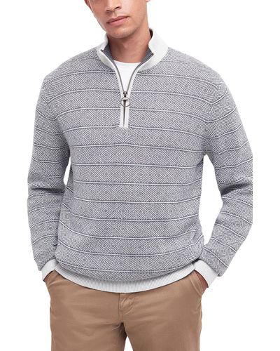 Barbour Mitford Diamond Jacquard Half-zip Cotton Sweater - Gray