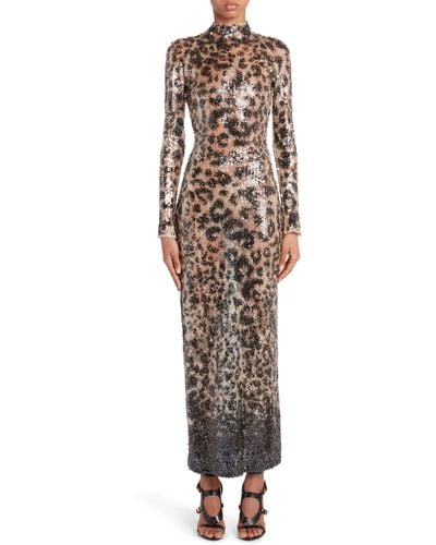 Tom Ford Sequin Leopard Print Long Sleeve Gown - Multicolor