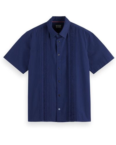 Scotch & Soda Pintuck Detail Short Sleeve Button-up Shirt - Blue
