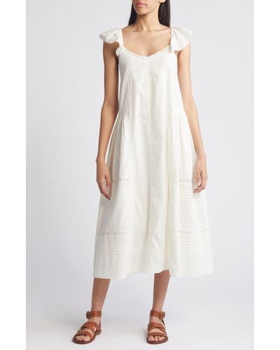 Treasure & Bond Tie Back Flutter Sleeve Cotton Maxi Dress - White