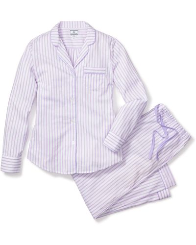 Petite Plume French Ticking Stripe Cotton Pajamas - Purple