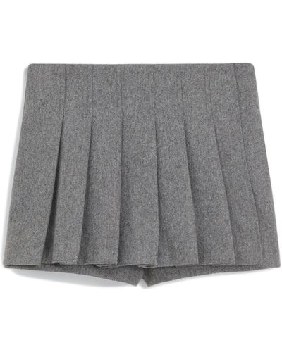 Mango Pleated Wool Blend Miniskort - Gray